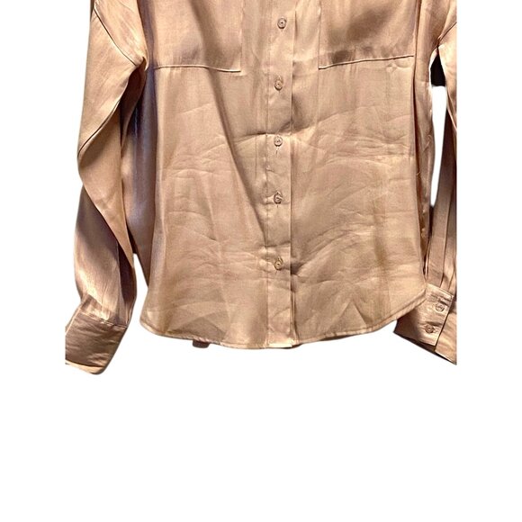 Nasty Gal Shiny Lame Ling Sleeve Button Down Blouse Gold Size 10 Holiday Party - Picture 7 of 15